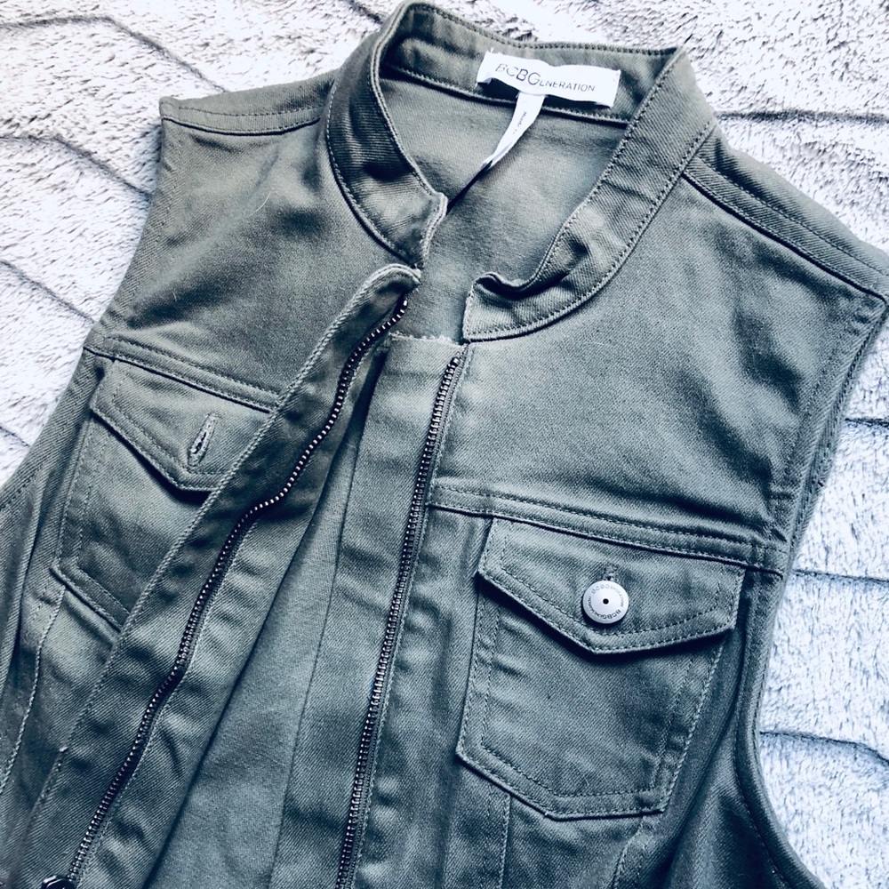 BCBG Army Green Denim Vest